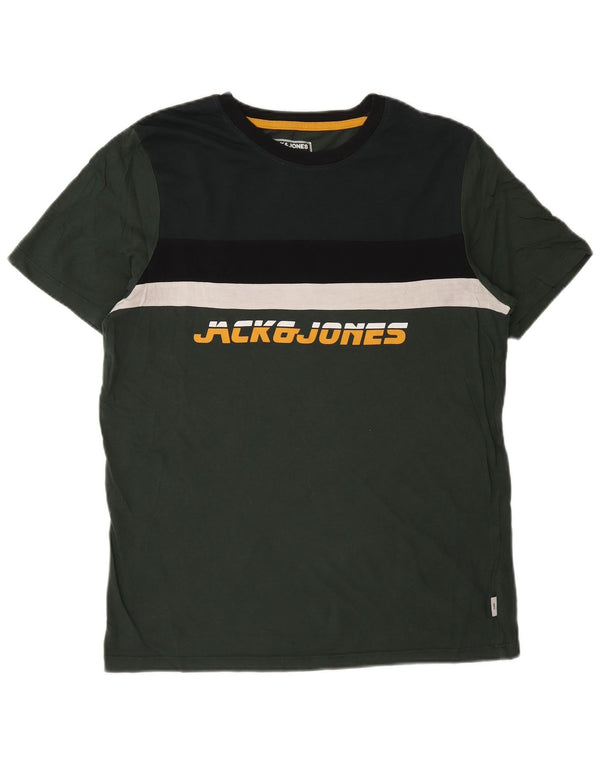 Jack & Jones Hombre Slim Fit Graphic T-shirt Top Small Verde Colorblock