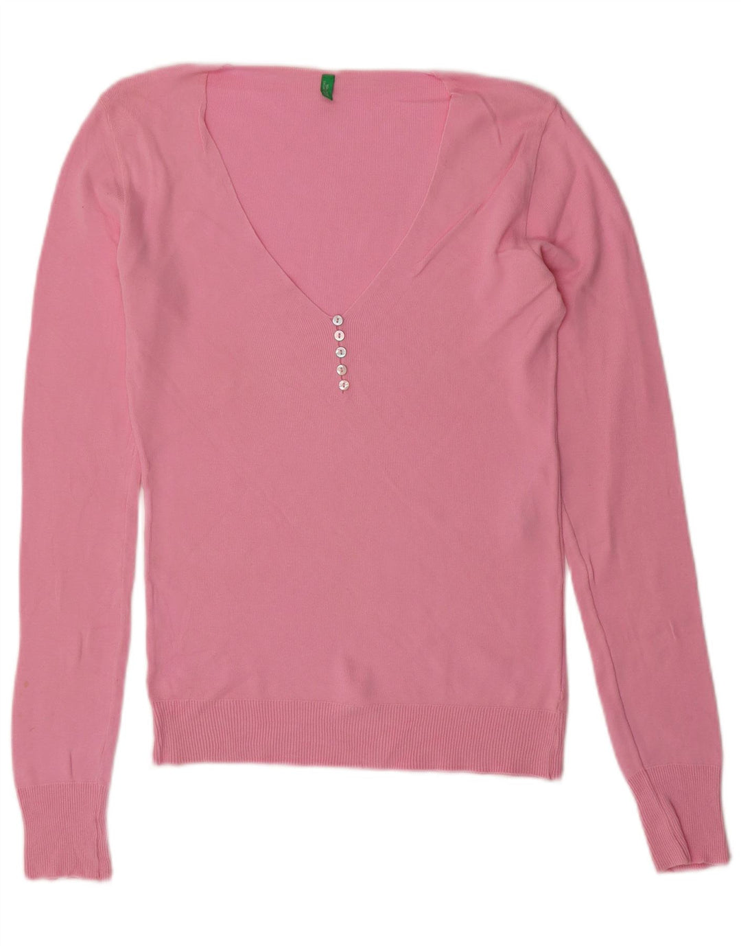 BENETTON Jersey con cuello en V para mujer UK 42 Algodón rosa medio