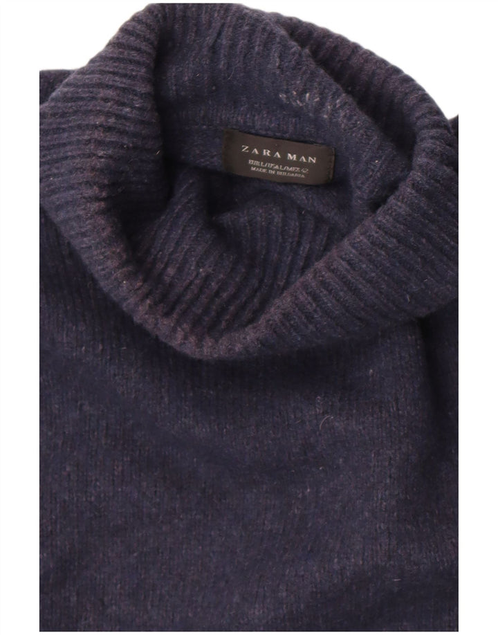 Zara Hombre Roll Neck Jumper Sweater Grande Azul Marino