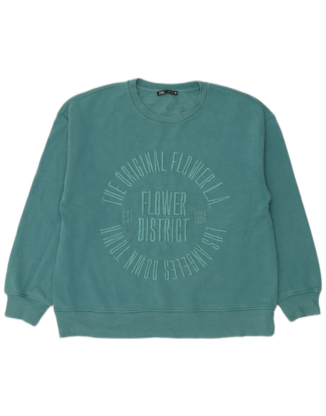 Zara Mujer Gráfico Sudadera De Gran Tamaño Jersey Reino Unido 10 Pequeño Algodón Azul