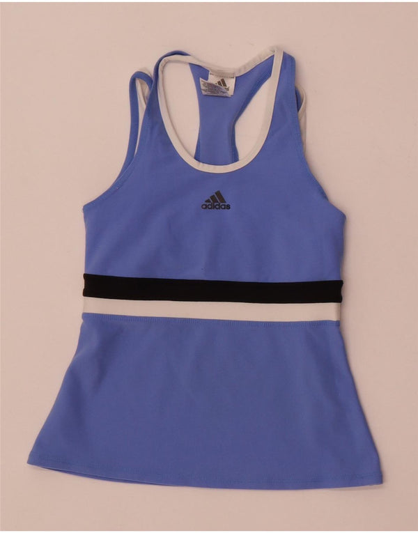 Adidas Mujer Climalite Crop Vest Top UK 10 Small Azul Colorblock Nylon
