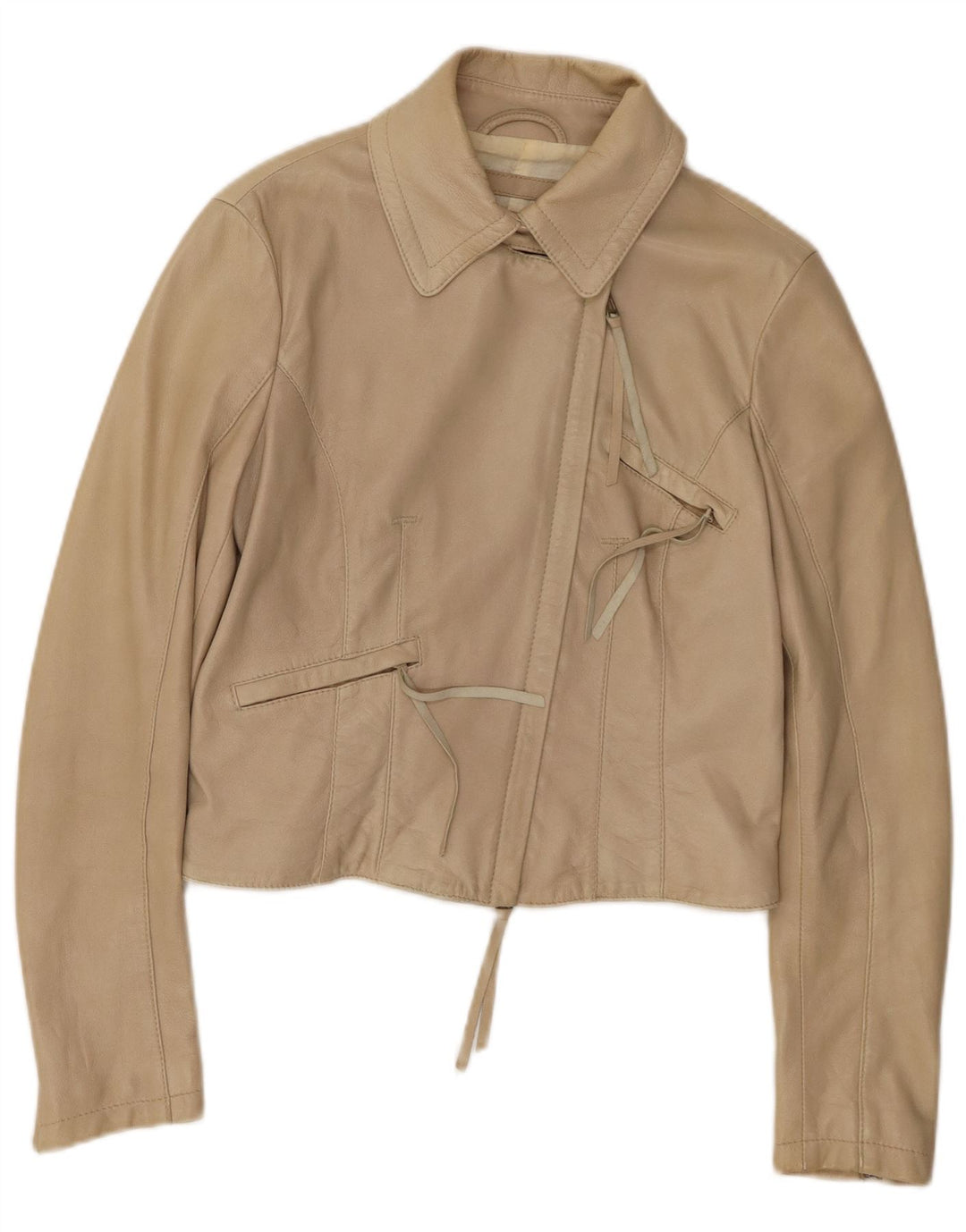 ARMANI JEANS Chaqueta corta de cuero para mujer Reino Unido 12 Cuero beige medio