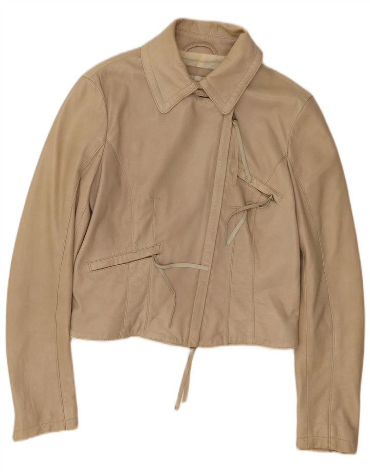 ARMANI JEANS Chaqueta corta de cuero para mujer Reino Unido 12 Cuero beige medio