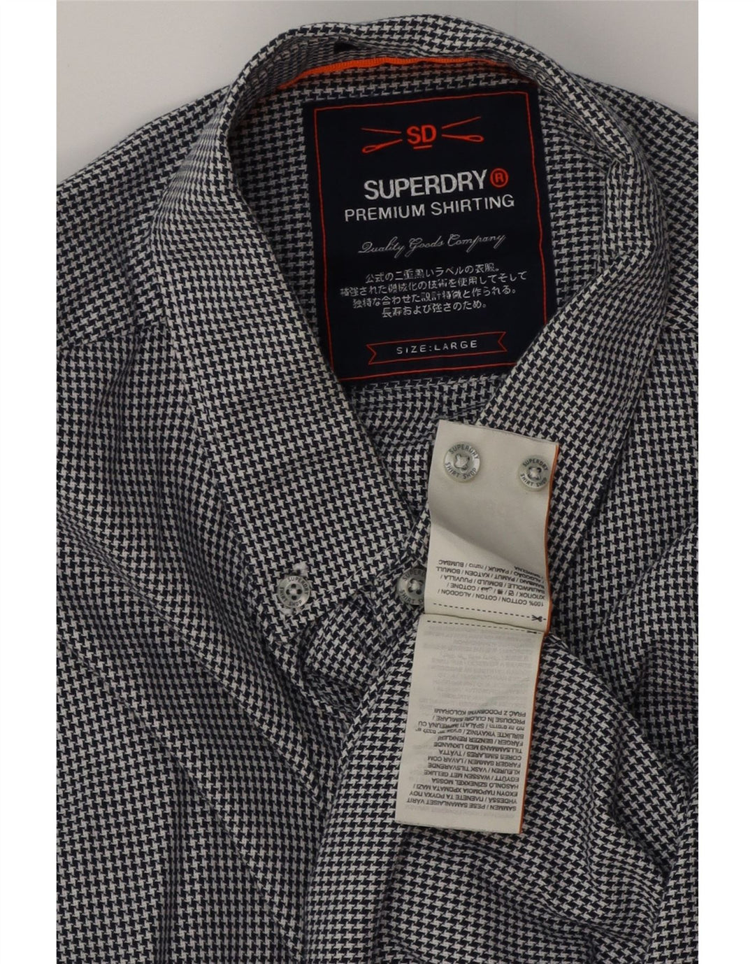 SUPERDRY Camisa de corte regular para hombre de algodón con pata de gallo azul marino grande