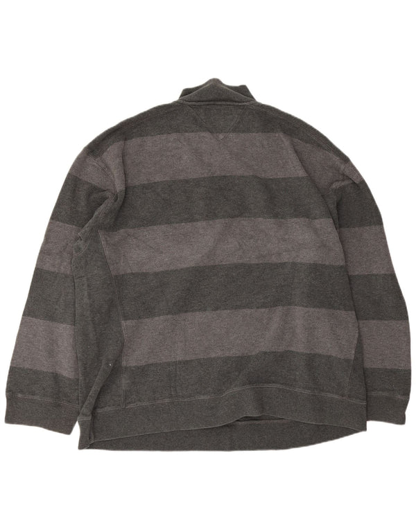 Tommy Hilfiger Suéter con cuello con cremallera para hombre 2XL Algodón a rayas gris