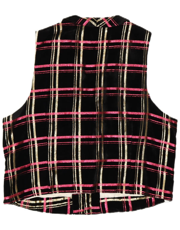 VINTAGE Chaleco de terciopelo para mujer Reino Unido 18 XL Cuadro negro