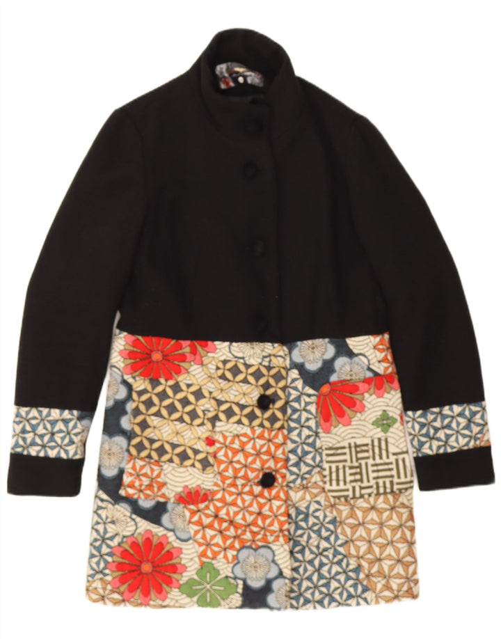 Abrigo Desigual Mujer Gráfico EU 40 Lana Patchwork Negra Mediana