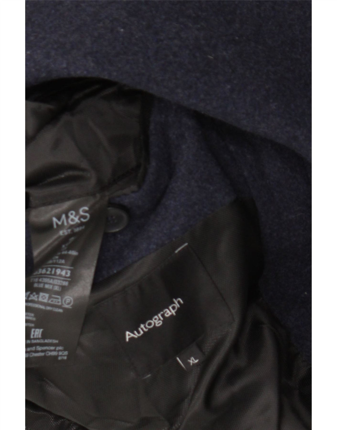 Marks & Spencer Abrigo para hombre UK 42 XL Lana azul marino