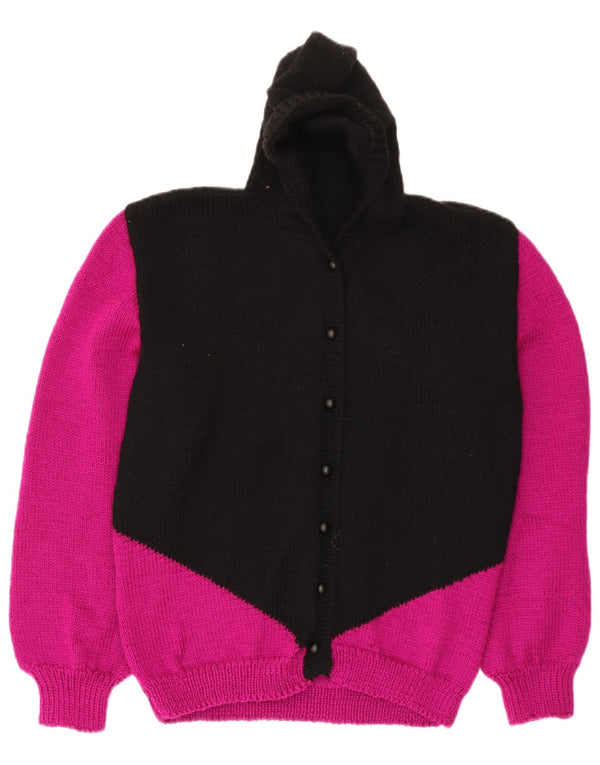 Vintage mujer con capucha cardigan suéter Reino Unido 14 medio negro colorblock