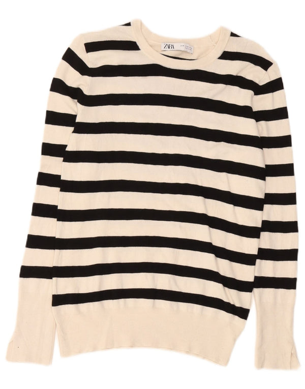 Zara Mujer Blusa Top UK 40 XL Blanco Rayas