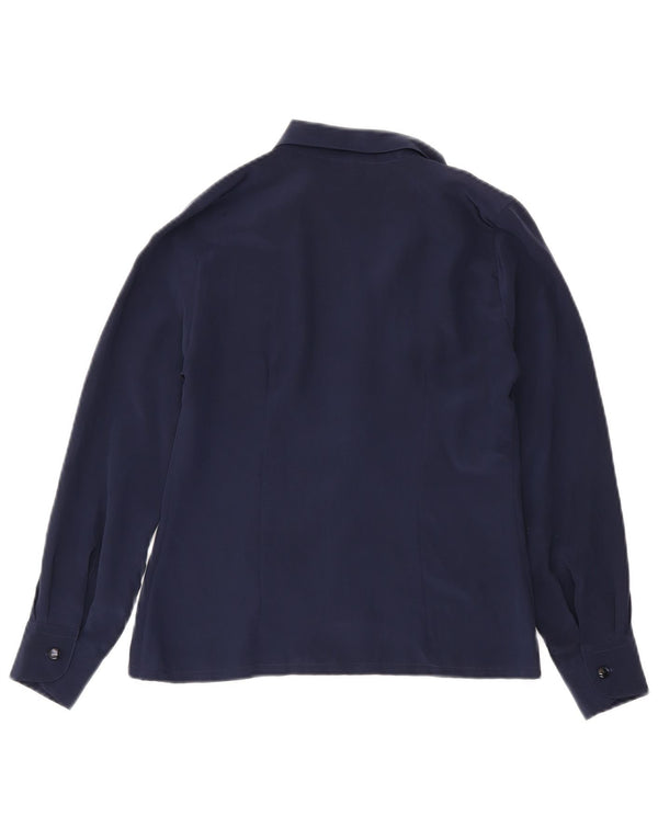 Blusa vintage para mujer IT 44 Seda azul marino mediana
