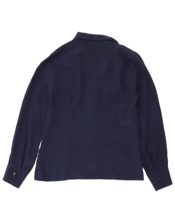 Blusa vintage para mujer IT 44 Seda azul marino mediana