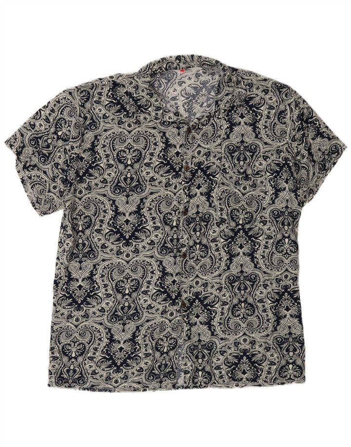 Vintage hombres camisa de manga corta grande azul marino Paisley