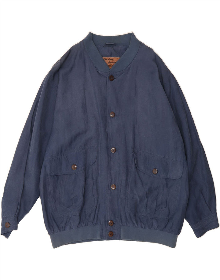 BRUGI Mens Bomber Jacket UK 42 XL Navy Blue Silk Vintage Brugi and Second-Hand Brugi from Messina Hembry 