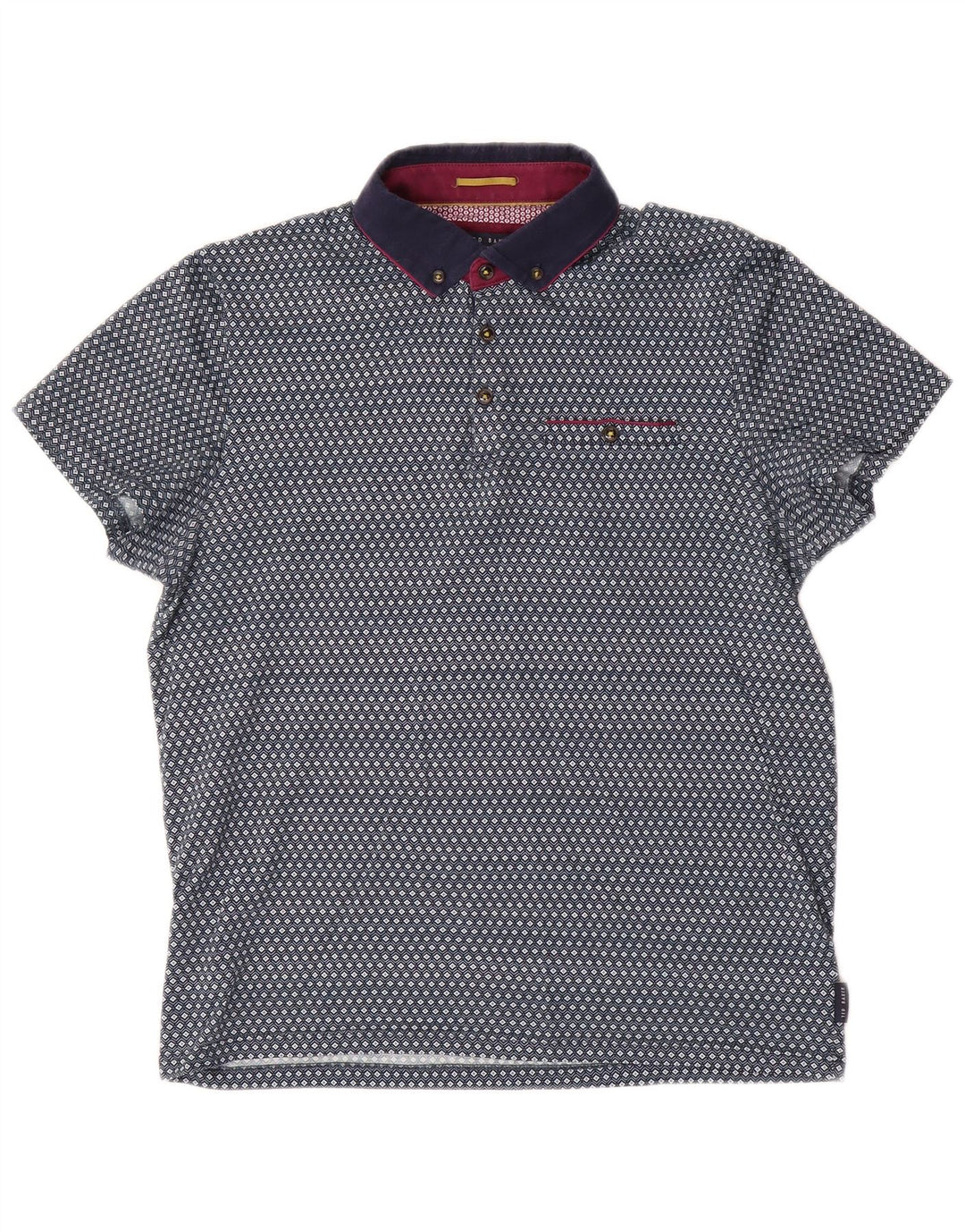 Ted Baker Polo para hombre Talla 3 Algodón geométrico azul medio