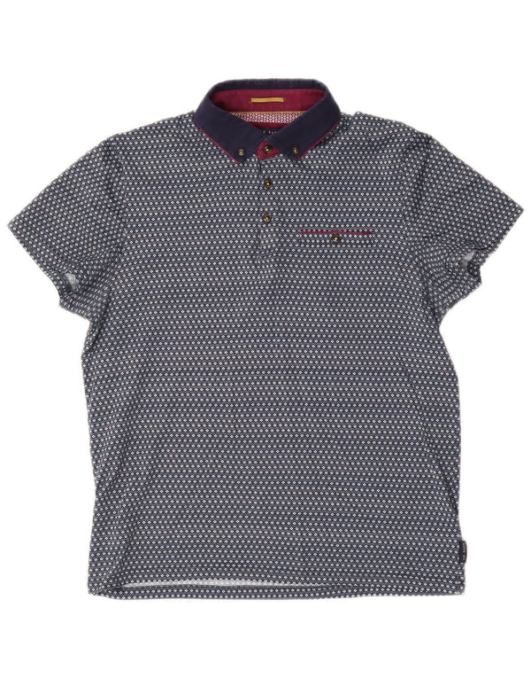 Ted Baker Polo para hombre Talla 3 Algodón geométrico azul medio