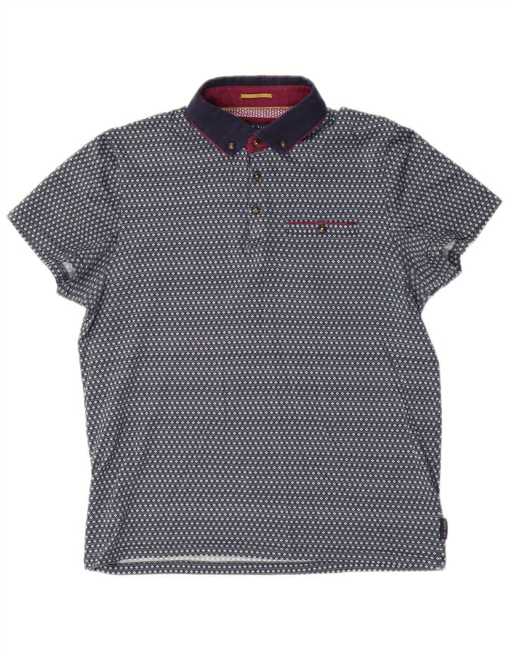 Ted Baker Polo para hombre Talla 3 Algodón geométrico azul medio