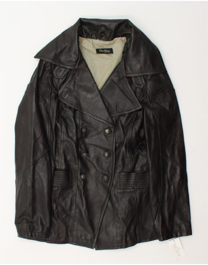 DAVID MOORE Womens Double Breasted Jacket UK 16 Large Black Leather Vintage David Moore and Second-Hand David Moore from Messina Hembry 