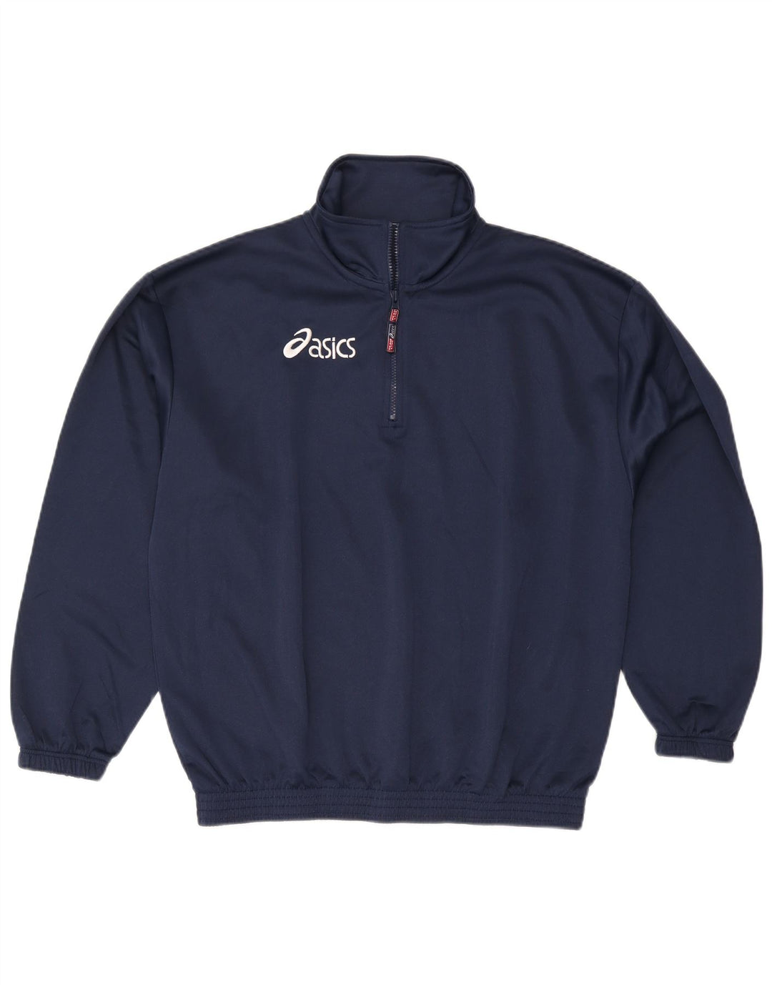 Asics Mens Zip Neck Sudadera Jumper Grande Azul Marino Poliéster