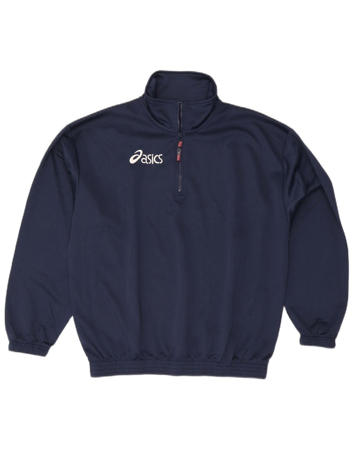 Asics Mens Zip Neck Sudadera Jumper Grande Azul Marino Poliéster