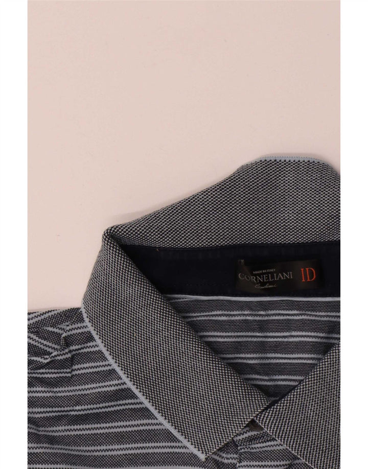 Corneliani Polo Hombre IT 52 Poliéster Rayas Azul Grande