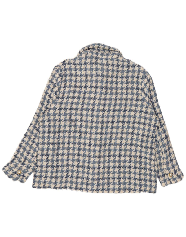 Zara Mujer Chaqueta Bomber Extragrande UK 10 Small Azul Houndstooth Algodón