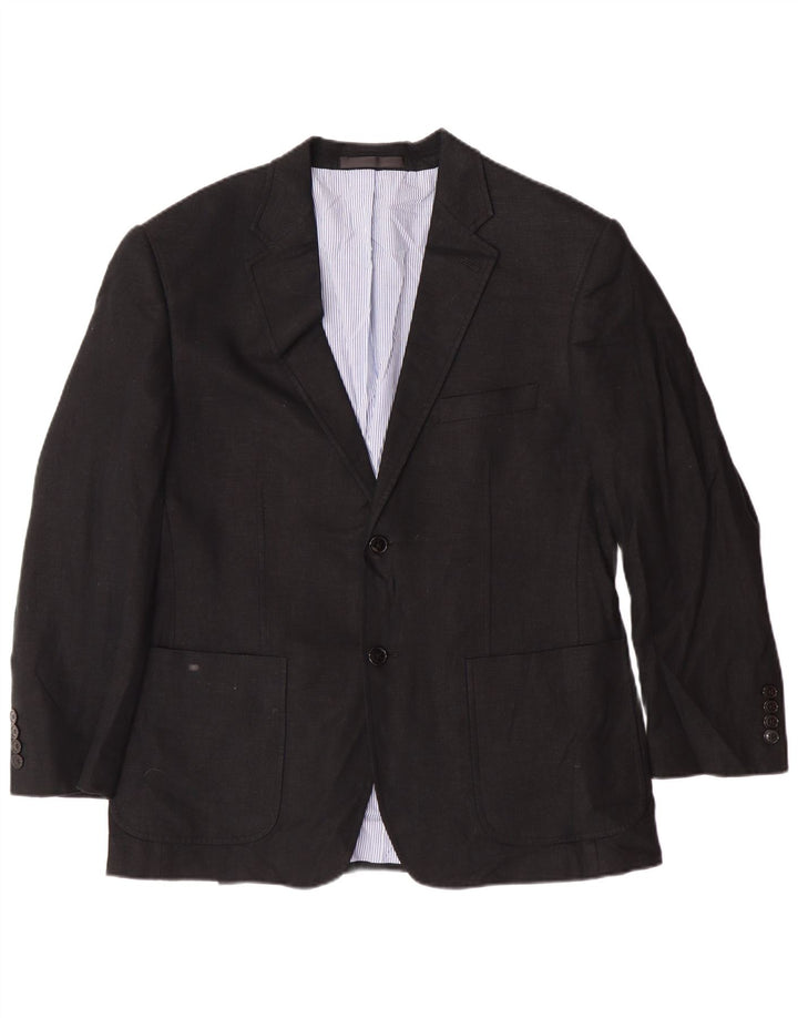 MARKS & SPENCER Chaqueta tipo blazer de 2 botones para hombre UK 40 Grande Lino negro