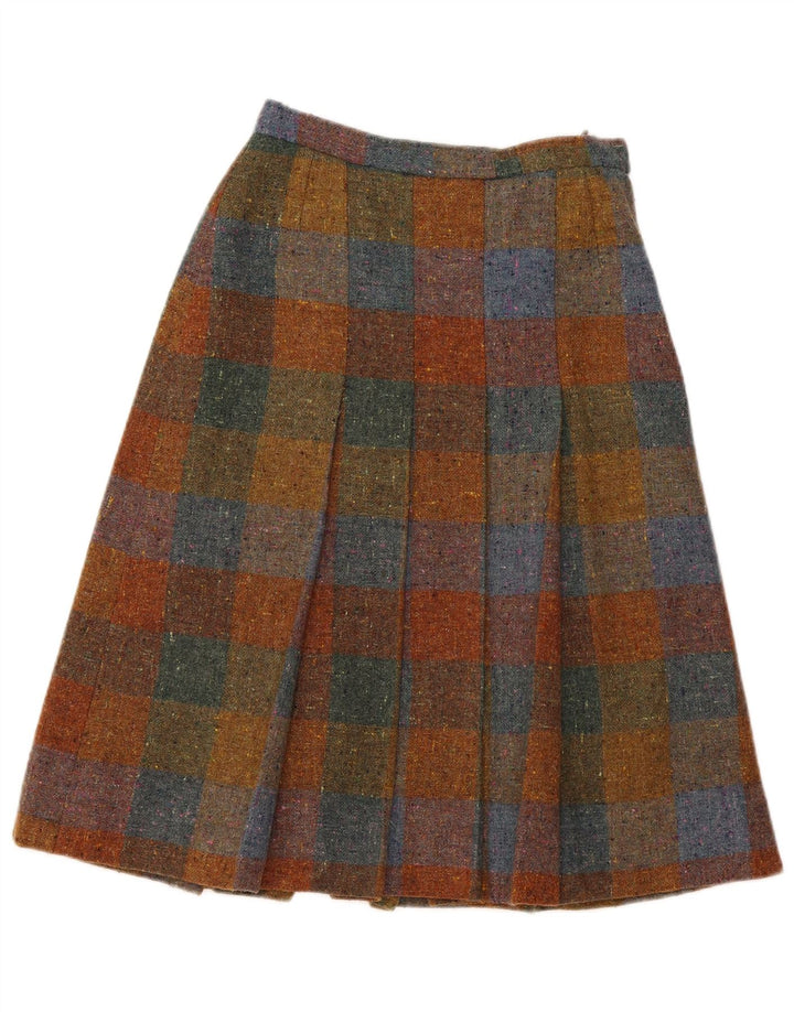 Vintage mujer A-Line falda W26 pequeño marrón comprobar