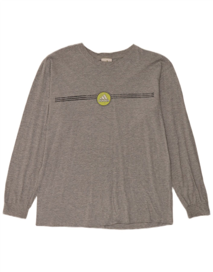 Adidas Mens Graphic Top Manga Larga Grande Gris Algodón