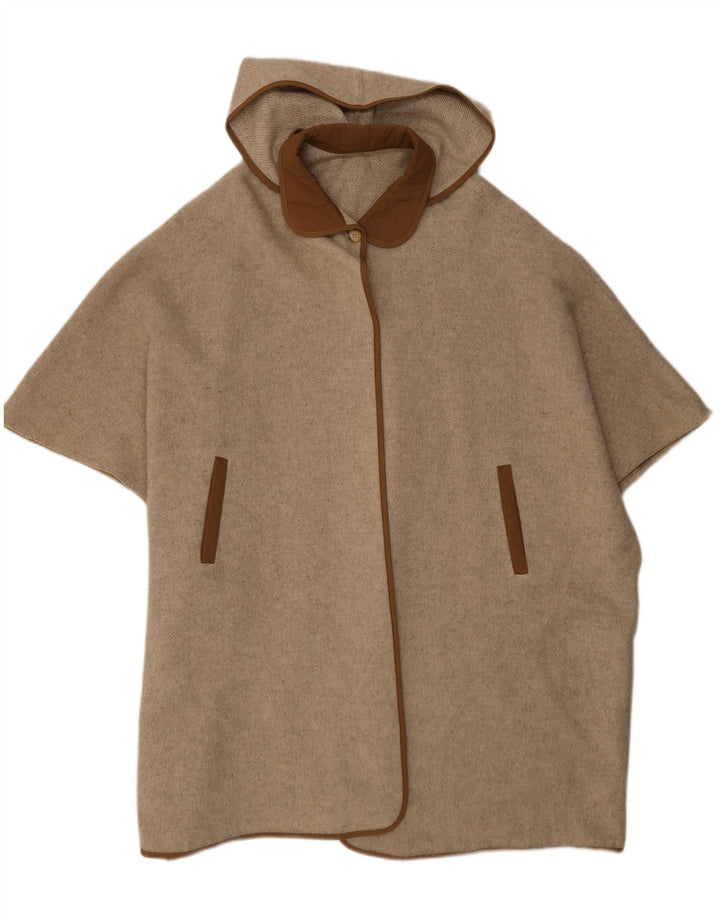 Vintage mujer con capucha Poncho abrigo un tamaño beige colorblock