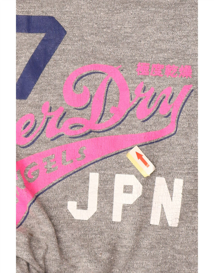 Superdry Mujer Camiseta Gráfica Top UK 40 Grande Algodón Gris