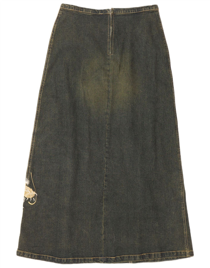 VINTAGE Falda de mezclilla gráfica para mujer Reino Unido 12 Medio W30 Algodón azul