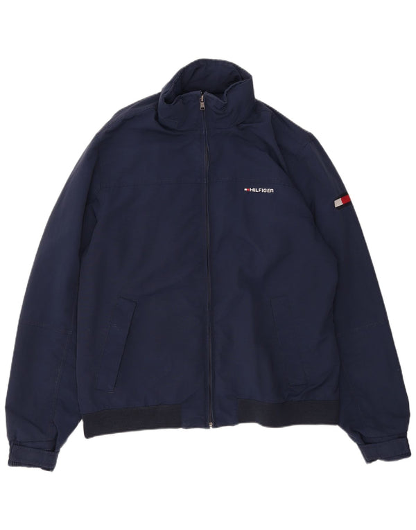 Tommy Hilfiger Chaqueta bomber con capucha para hombre UK 40 Large Nylon azul marino