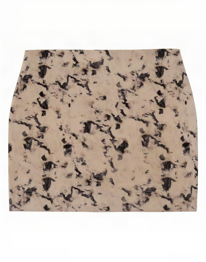 Zara Mujer Minifalda Con Estampado Abstracto Grande W30 Beige