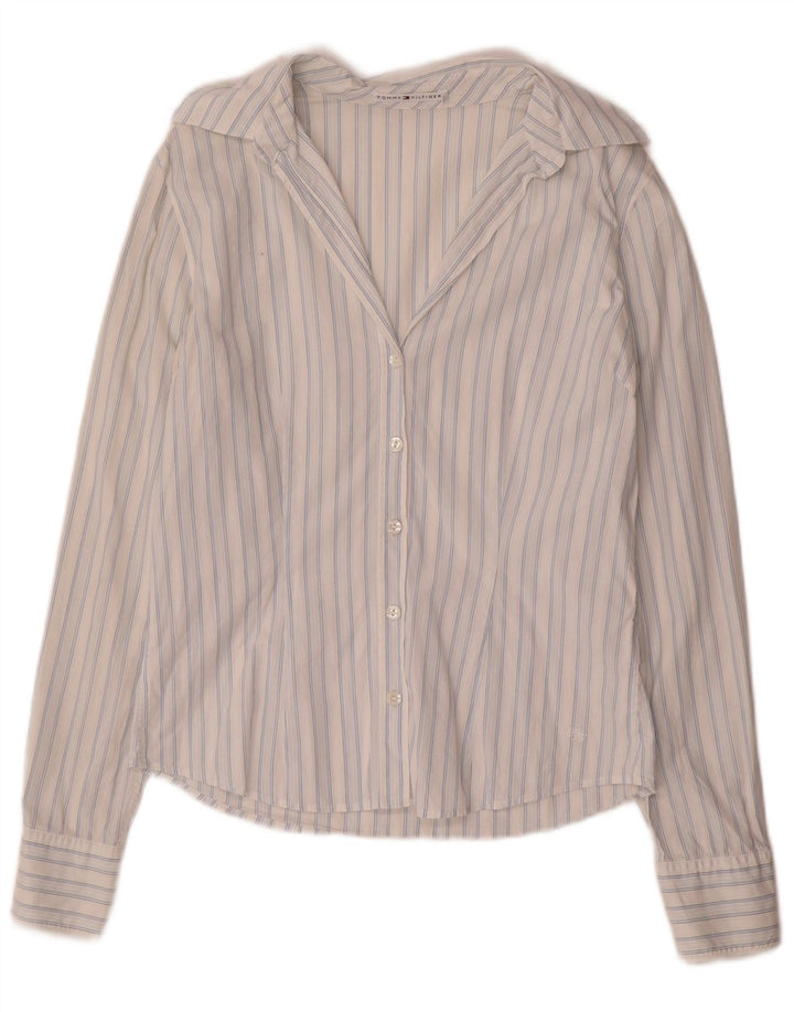 Tommy Hilfiger Camisa para mujer US 6 Mediana Algodón a rayas blancas
