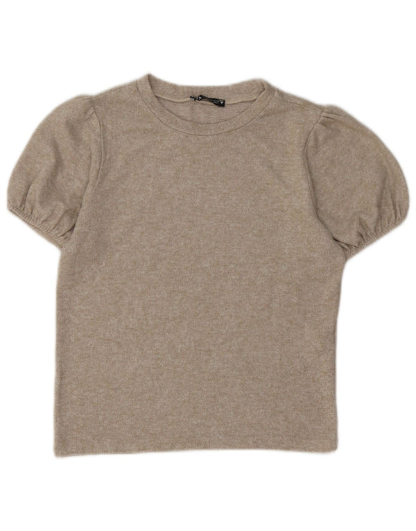 Zara Camiseta Mujer Top UK 40 Viscosa Beige Medio