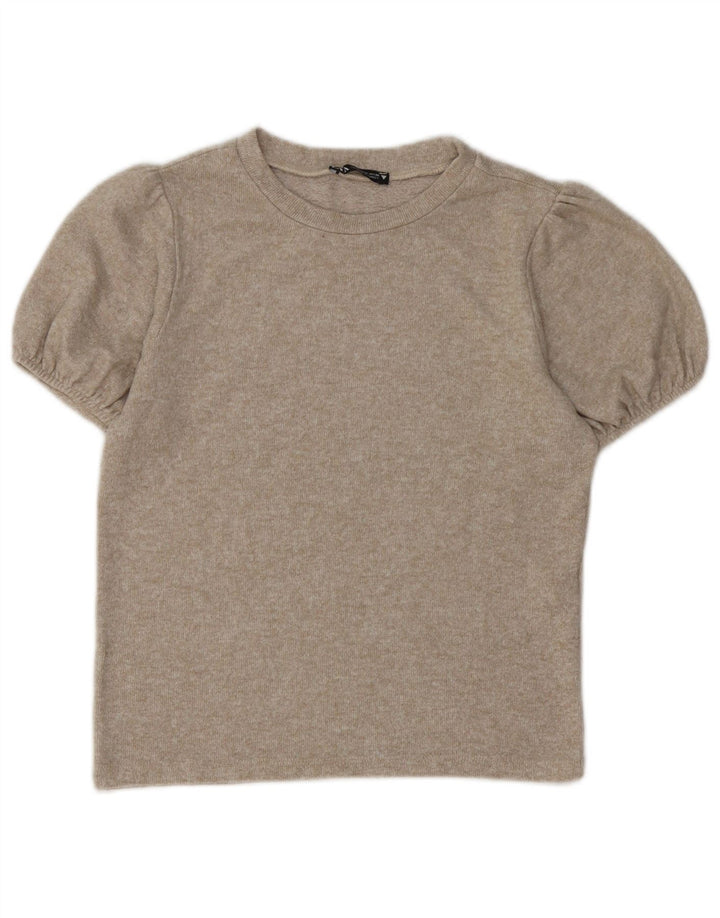 Zara Camiseta Mujer Top UK 40 Viscosa Beige Medio