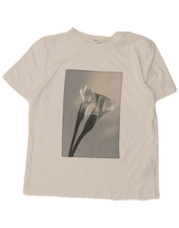 Calvin Klein Camiseta gráfica de ajuste clásico para hombre Top pequeño de algodón blanco