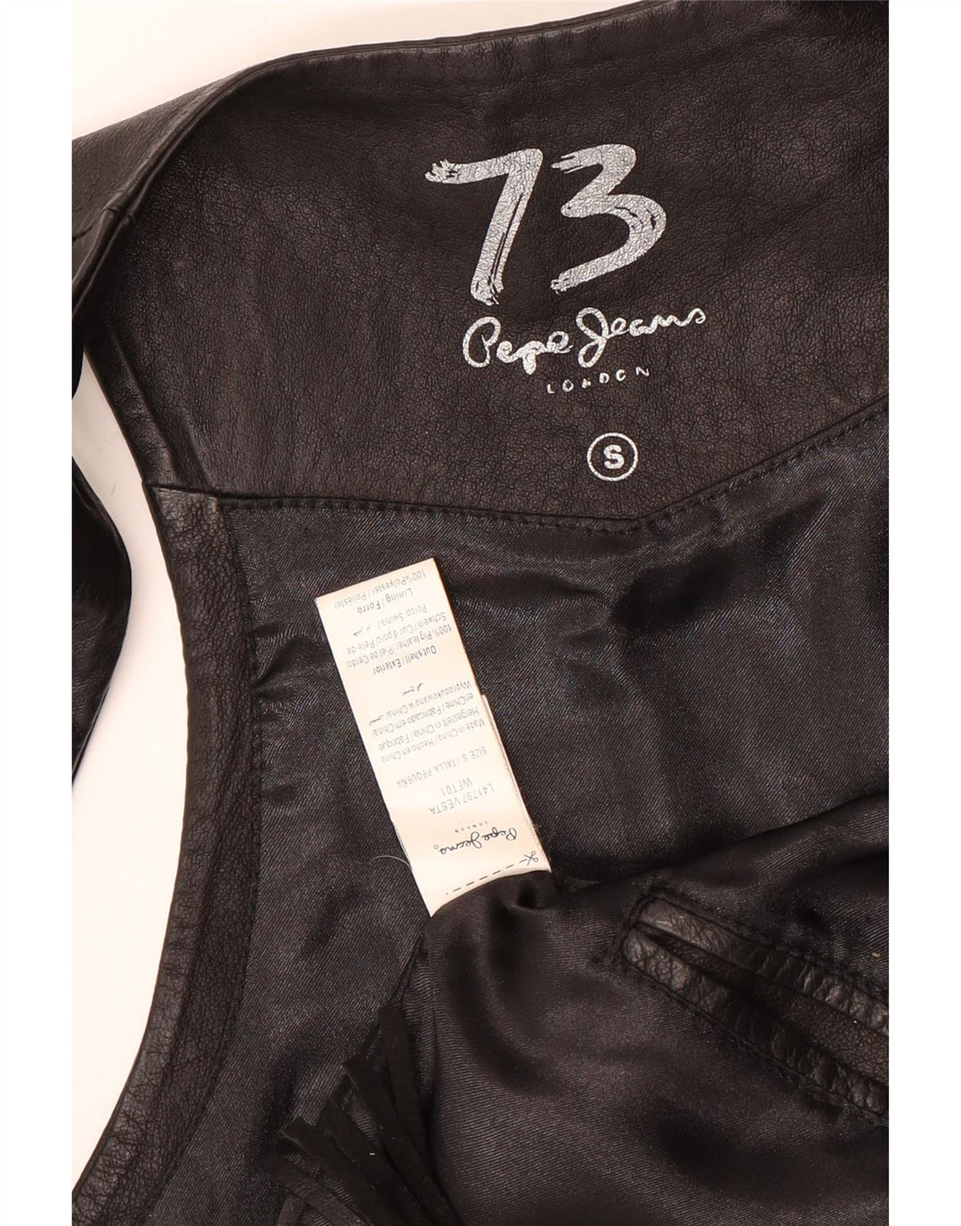 PEPE JEANS Chaleco de cuero para mujer UK 40 Pequeño vaquero de cuero negro