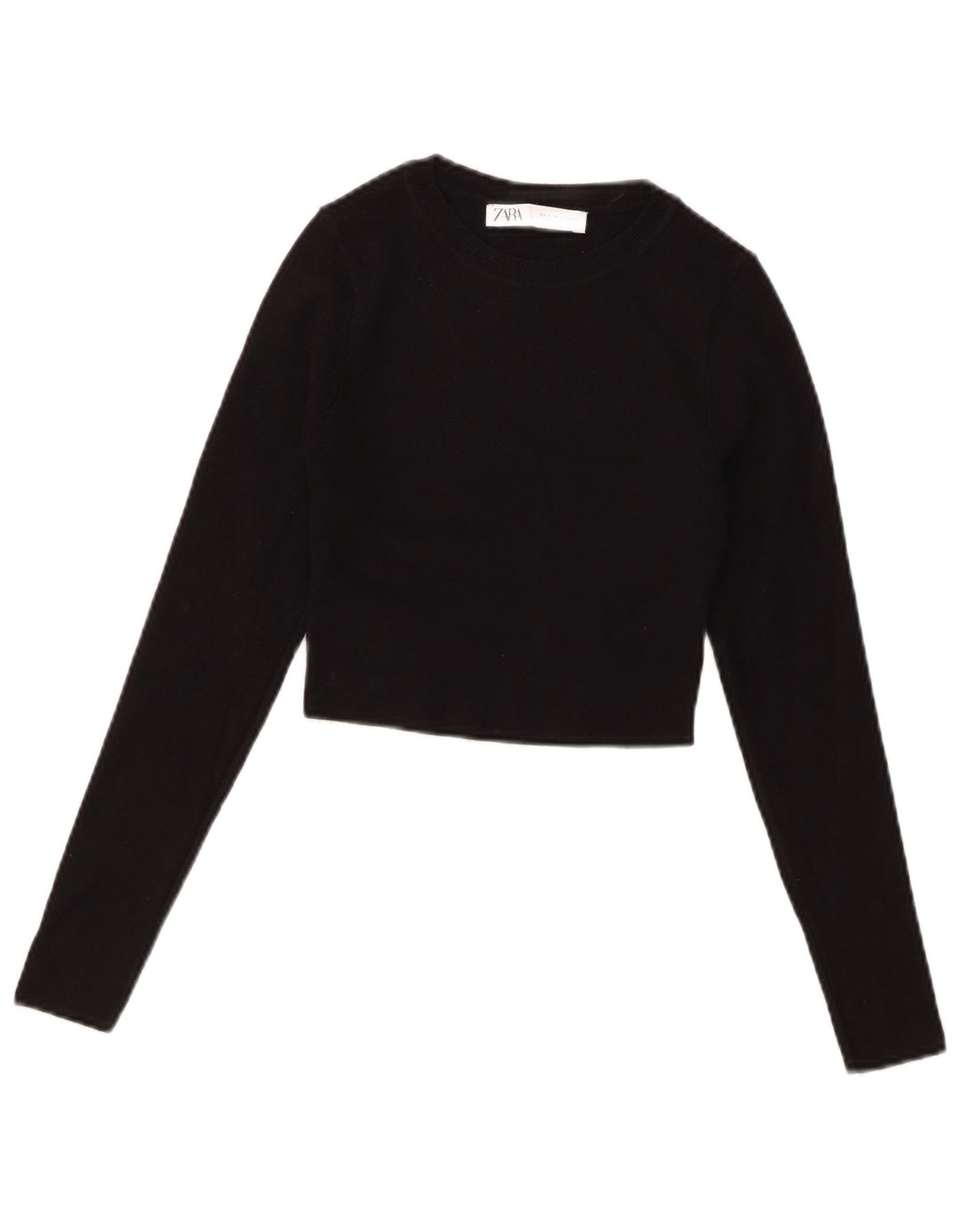 Zara Mujer Crop Top Manga Larga UK 8 Small Viscosa Negra