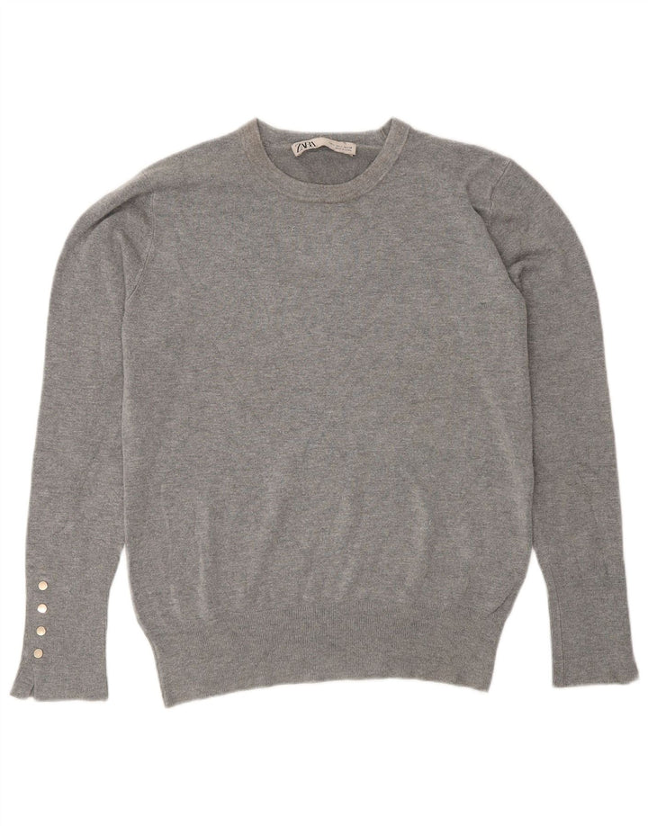 Zara - Jersey con cuello redondo para mujer, talla 40, color gris