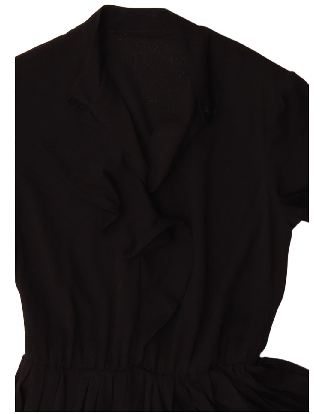 Vintage mujer manga larga A-Line vestido Reino Unido 12 medio negro