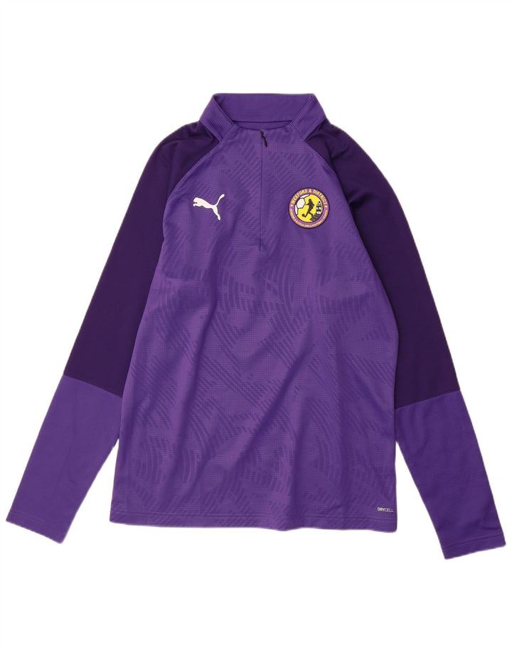 PUMA Top de chándal con cuello con cremallera y gráfico para hombre, pequeño, morado, geométrico