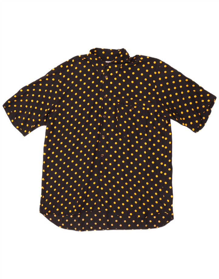 VINTAGE Camisa de manga corta para hombre mediana negra manchada