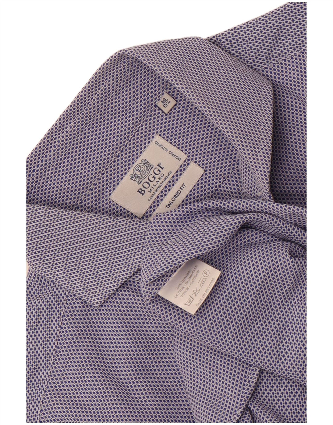 Boggi Camisa entallada para hombre Talla 40 15 3/4 Algodón geométrico azul medio