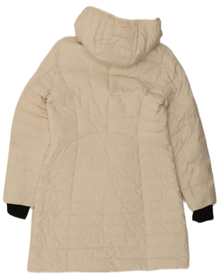 VINTAGE Abrigo acolchado con capucha para mujer Reino Unido 14 Poliéster blanco medio