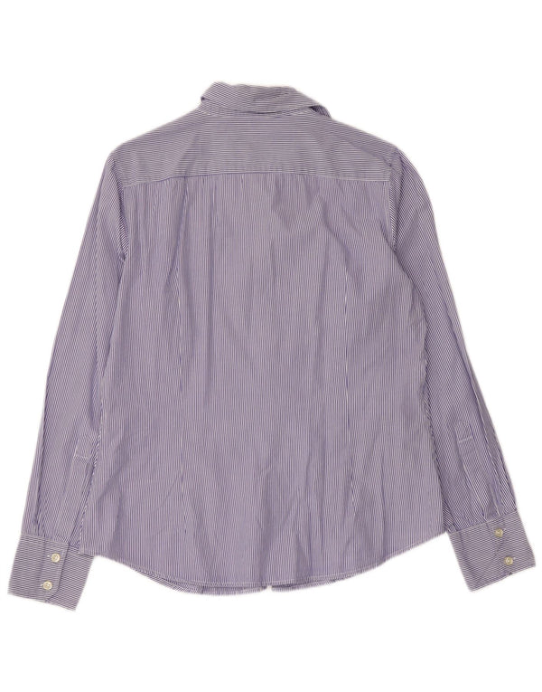 BENETTON Camisa de mujer UK 46 Grande Azul Rayas Algodón