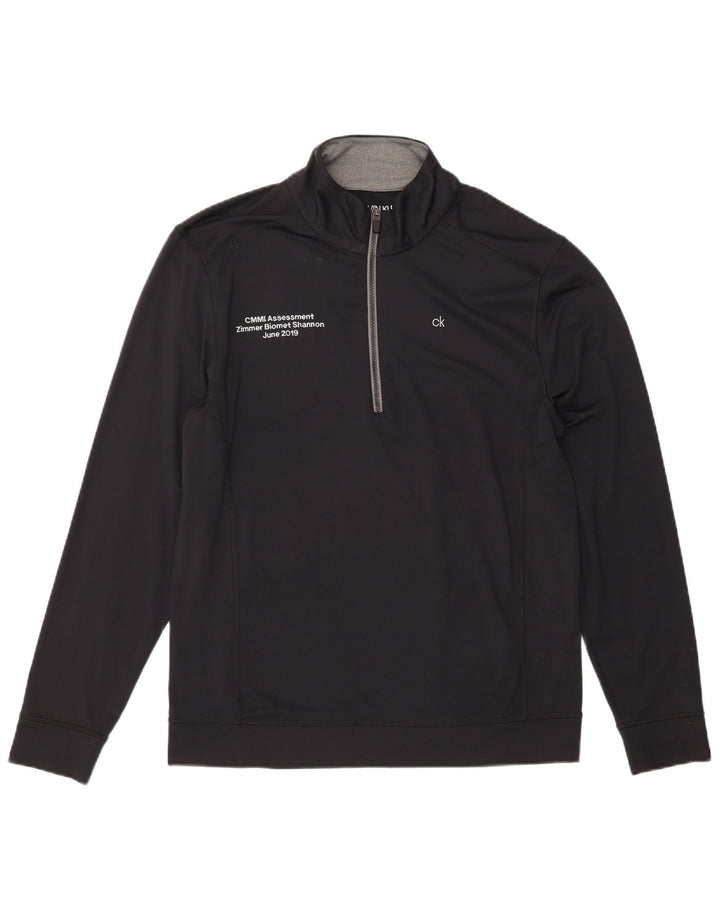 CALVIN KLEIN Mens Golf Graphic Zip Neck Pullover Chándal Top Grande Negro