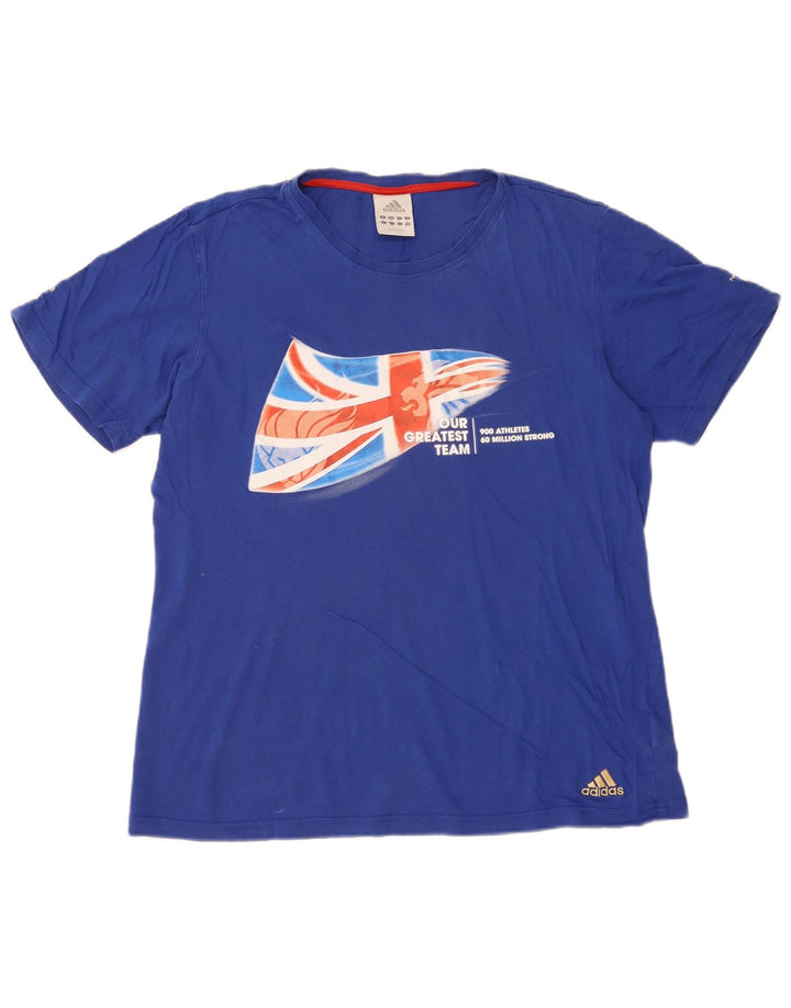 Adidas Hombre Camiseta Gráfica Top Algodón Azul Medio