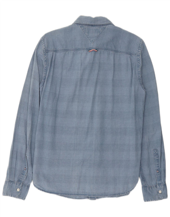 Camisa Tommy Hilfiger Hombre Regular Fit Algodón Geométrico Azul Pequeño